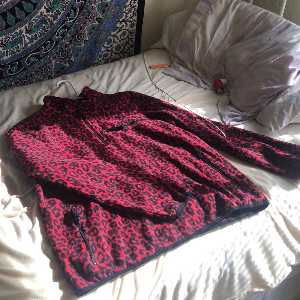 Pink and black Cheetah print half zip up